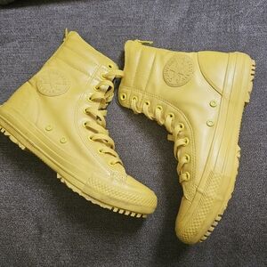 Yellow Rubber Converse Zipper High Tops Lightly Worn Rain Boot Lace Up Womens 7